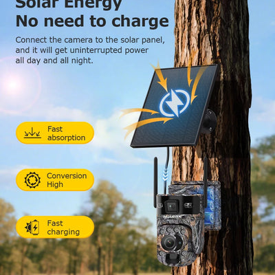 INQMEGA 4G Solar Trail Camera Dual Screen Outdoor WiFi 60X Optical Zoom Human/Animal Detection Auto Tracking Wildlife Cameras