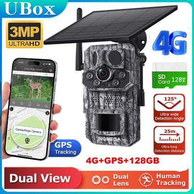 INQMEGA 3MP 4G Solar Hunting Trail Camera 20M PIR Motion Detection IR Night Vision 7800mAh Battery Waterproof Wildlife Camera