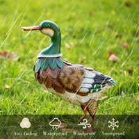 Metal Outdoor Garden Decor: 16 Inch Mallard Duck Statues, Rustic Animal Decoys for Patio and Yard