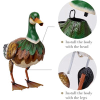Metal Outdoor Garden Decor: 16 Inch Mallard Duck Statues, Rustic Animal Decoys for Patio and Yard