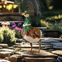 Metal Outdoor Garden Decor: 16 Inch Mallard Duck Statues, Rustic Animal Decoys for Patio and Yard