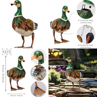 Metal Outdoor Garden Decor: 16 Inch Mallard Duck Statues, Rustic Animal Decoys for Patio and Yard