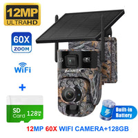 INQMEGA 4G Solar Trail Camera Dual Screen Outdoor WiFi 60X Optical Zoom Human/Animal Detection Auto Tracking Wildlife Cameras
