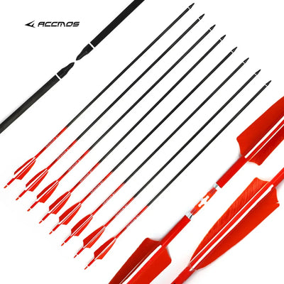 ACCMOS ID6.2mm Pure Carbon Arrows Shaft Spine 300 340 400 500 600 700 800 Natural 4in Feather for Archery Bow Hunting Shooting