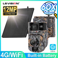 LS VISION 60X Zoom Trail Cameras Solar Dual Screen View Live 4G SIM/WIFI Camera Outdoor with Motion Activated Color Night Vision