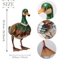Metal Outdoor Garden Decor: 16 Inch Mallard Duck Statues, Rustic Animal Decoys for Patio and Yard