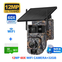 INQMEGA 4G Solar Trail Camera Dual Screen Outdoor WiFi 60X Optical Zoom Human/Animal Detection Auto Tracking Wildlife Cameras
