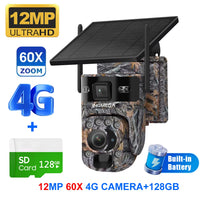 INQMEGA 4G Solar Trail Camera Dual Screen Outdoor WiFi 60X Optical Zoom Human/Animal Detection Auto Tracking Wildlife Cameras