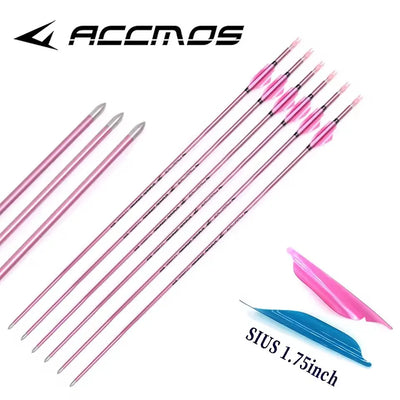 ACCMOS Carbon Arrow Pink Shaft Spine500/600/700/800/900/1000 ID4.2mm Spin Wing Vane Feather for Archery Outdoor Shooting Hunting