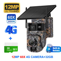 INQMEGA 4G Solar Trail Camera Dual Screen Outdoor WiFi 60X Optical Zoom Human/Animal Detection Auto Tracking Wildlife Cameras