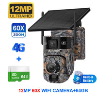 INQMEGA 4G Solar Trail Camera Dual Screen Outdoor WiFi 60X Optical Zoom Human/Animal Detection Auto Tracking Wildlife Cameras