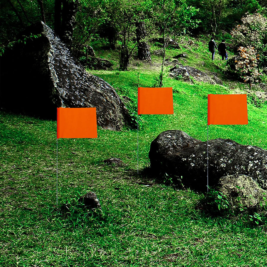 60pcs Ground Markers High Visibility Orange Lawn Irrigation Flags Weather Resistant Steel Wire Stakes For Garden Construction