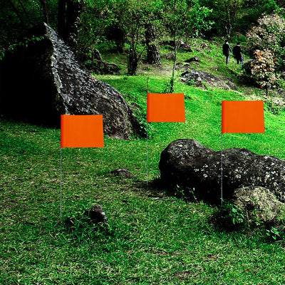 60pcs Ground Markers High Visibility Orange Lawn Irrigation Flags Weather Resistant Steel Wire Stakes For Garden Construction