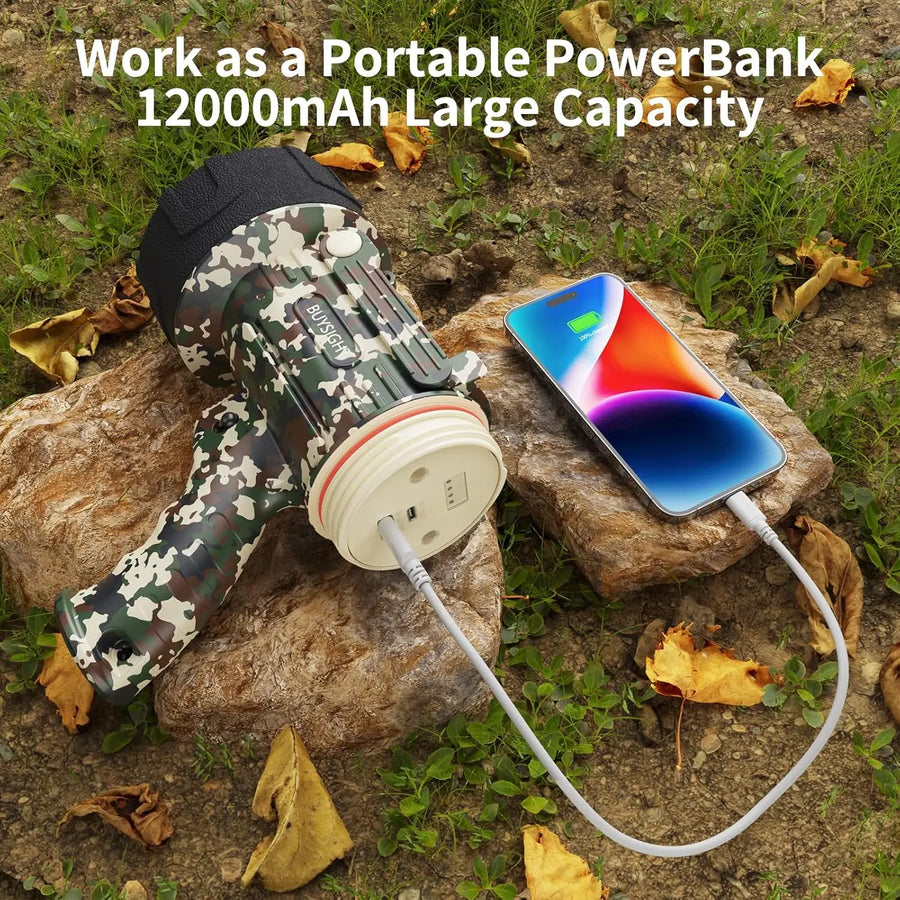 Rechargeable Spotlight Flashlight, 1000000 Lumen Waterproof Hunting Light with Red Lens & Adjustable Bracket